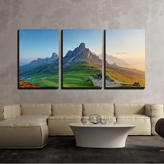 wall26 - 3 Piece Canvas Wall Art - Dolomites Landscape - Modern Home Art Stretched and Framed Ready to Hang - 16"x24"x3 Panels
