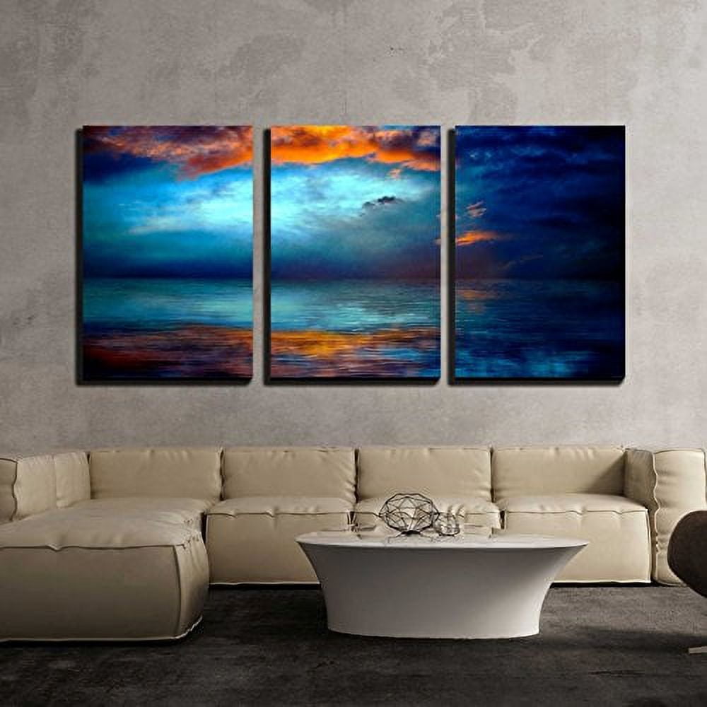 wall26 - 3 Piece Canvas Wall Art - Dramatc Sunset Sky Over Water ...