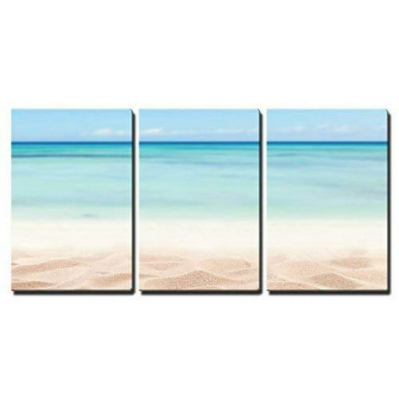 wall26 - 3 Piece Canvas Wall Art - Empty Sandy Beach with Sea. Free Space for Text or Product Placement - Modern Home Art Stretched and Framed Ready to Hang - 24"x36"x3 Panels