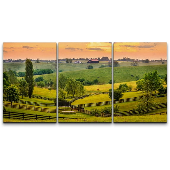 wall26 - 3 Piece Canvas Wall Art - Evening Scene in Kentucky - Modern Home Art Stretched and Framed Ready to Hang - 16"x24"x3 Panels