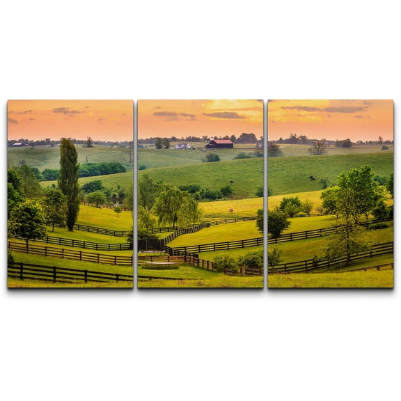 wall26 - 3 Piece Canvas Wall Art - Evening Scene in Kentucky - Modern Home Art Stretched and Framed Ready to Hang - 24"x36"x3 Panels