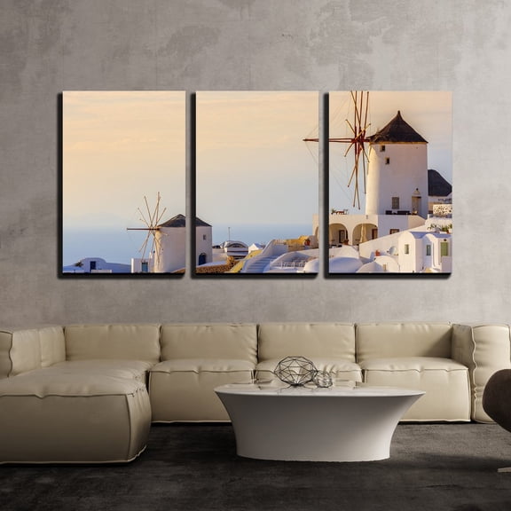 wall26 - 3 Piece Canvas Wall Art - Famous View of Oia Village at The Island Santorini, Greece in Sunset Rays - Modern Home Art Stretched and Framed Ready to Hang - 24"x36"x3 Panels