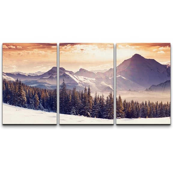 wall26 - 3 Piece Canvas Wall Art - Fantastic Evening Winter Landscape. Dramatic Overcast Sky. Creative Collage. Beauty World. - Modern Home Art Stretched and Framed Ready to Hang - 24"x36"x