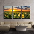 thumbnail image 1 of wall26 - 3 Piece Canvas Wall Art - Field of Blooming Sunflowers on a Background Sunset - Modern Home Art Stretched and Framed Ready to Hang - 16"x24"x3 Panels, 1 of 4