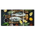 thumbnail image 1 of wall26 - 3 Piece Canvas Wall Art - Fresh Uncooked Dorado or Sea Bream Fish with Lemon, Herbs, Oil - Modern Home Art Stretched and Framed Ready to Hang - 24"x36"x3 Panels, 1 of 4