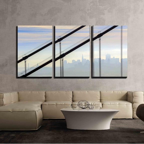 wall26 - 3 Piece Canvas Wall Art - Golden Gate Bridge and Downtown San Francisco, USA - Modern Home Art Stretched and Framed Ready to Hang - 24"x36"x3 Panels