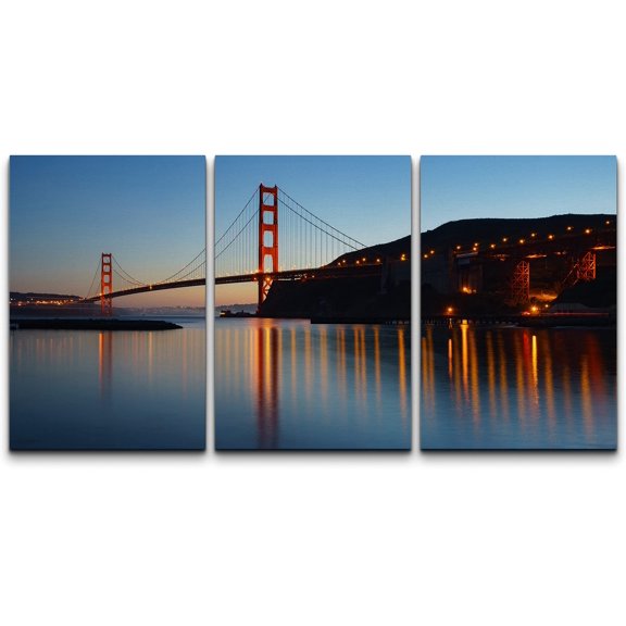 wall26 Canvas Print Wall Art Set San Francisco Golden Gate Bridge at Twilight Cityscape Cities Photography Realism Bohemian Scenic Colorful for Living Room, Bedroom, Office - 16"x24"x3 Pane
