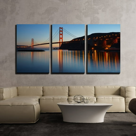 wall26 - 3 Piece Canvas Wall Art - Golden Gate Bridge at Twilight. San Francisco, USA - Modern Home Art Stretched and Framed Ready to Hang - 16"x24"x3 Panels