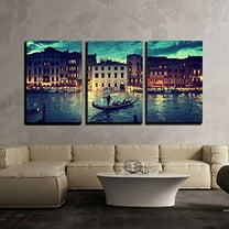 wall26 - 3 Piece Canvas Wall Art - Grand Canal in Sunset Time, Venice, Italy - Modern Home Art Stretched and Framed Ready to Hang - 16"x24"x3 Panels
