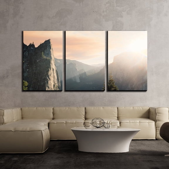 wall26 - 3 Piece Canvas Wall Art - Grand View of Mountains in The Morning - Modern Home Art Stretched and Framed Ready to Hang - 16"x24"x3 Panels
