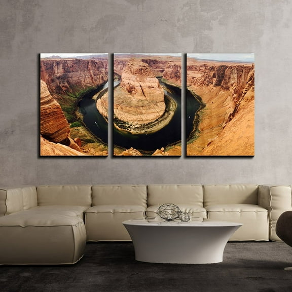 wall26 - 3 Piece Canvas Wall Art - Horseshoe Bend, Arizona - Modern Home Art Stretched and Framed Ready to Hang - 24"x36"x3 Panels