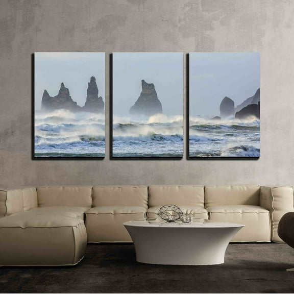 wall26 - 3 Piece Canvas Wall Art - Iceland Nature - Modern Home Art Stretched and Framed Ready to Hang - 16"x24"x3 Panels