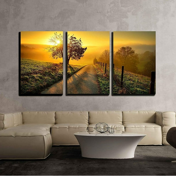 wall26 - 3 Piece Canvas Wall Art - Idyllic Rural Landscape on a
