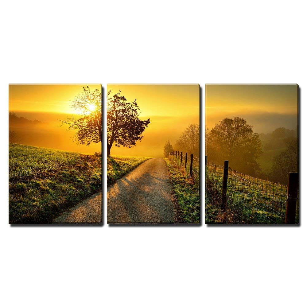 ウォール26 wall26 キャンバスアート 3点セット Sunrise wall26 - 3 Piece Canvas Wall Art - Idyllic Rural Landscape on a
