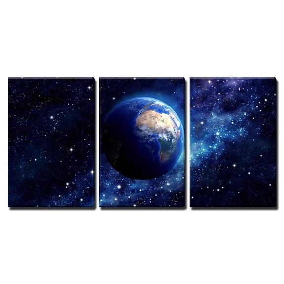 wall26 - 3 Piece Canvas Wall Art - Imaginary View of Planet Earth in a Star Field. Elements of This Image Furnished by NASA - Modern Home Art Stretched and Framed Ready to Hang - 16"x24"x3