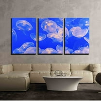 wall26 - 3 Piece Canvas Wall Art - Jelly Fish in The Blue Sea - Modern Home Art Stretched and Framed Ready to Hang - 24"x36"x3 Panels