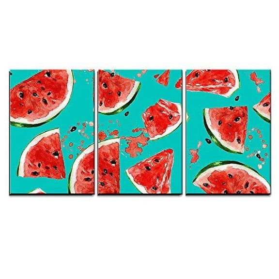 wall26 - 3 Piece Canvas Wall Art - Juicy Watermelon. Watercolor Seamless Pattern. - Modern Home Art Stretched and Framed Ready to Hang - 24"x36"x3 Panels