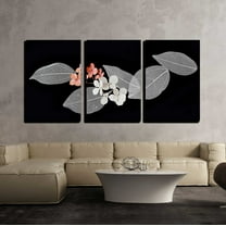 wall26 - 3 Piece Canvas Wall Art - Lace Leaves on Black Background - Modern Home Art Stretched and Framed Ready to Hang - 16"x24"x3 Panels