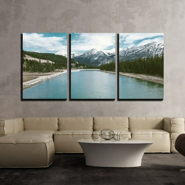 wall26 - 3 Piece Canvas Wall Art - Lake in Mountain Area - Modern Home Art Stretched and Framed Ready to Hang - 16&quot;x24&quot;x3 Panels