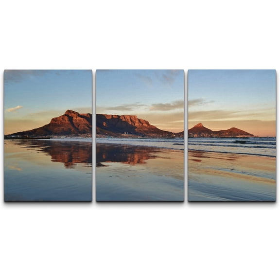 wall26 - 3 Piece Canvas Wall Art - Landscape of Cape Town and Table Mountain at Sunrise - Modern Home Art Stretched and Framed Ready to Hang - 16"x24"x3 Panels
