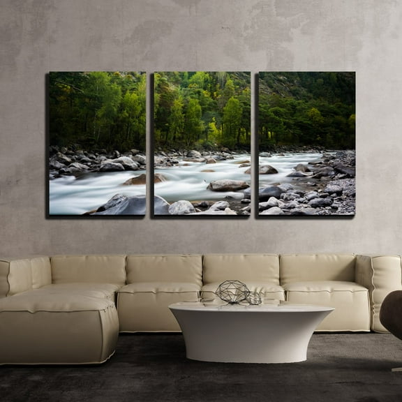 wall26 - 3 Piece Canvas Wall Art - Landscape with a Creek in Mountains - Modern Home Art Stretched and Framed Ready to Hang - 24"x36"x3 Panels