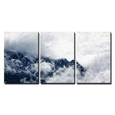 wall26 - 3 Piece Canvas Wall Art - Landscape with Mountain Surrounded by Seas of Cloud - Modern Home Art Stretched and Framed Ready to Hang - 16&quot;x24&quot;x3 Panels