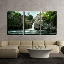 wall26 - 3 Piece Canvas Wall Art - Landscape with Mountain and Waterfall - Modern Home Art Stretched and Framed Ready to Hang - 24"x36"x3 Panels