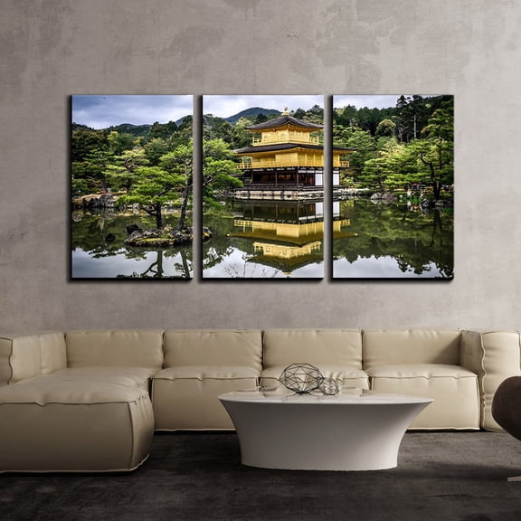 wall26 - 3 Piece Canvas Wall Art - Landscape with Oriental Building and Lake - Modern Home Art Stretched and Framed Ready to Hang - 24"x36"x3 Panels