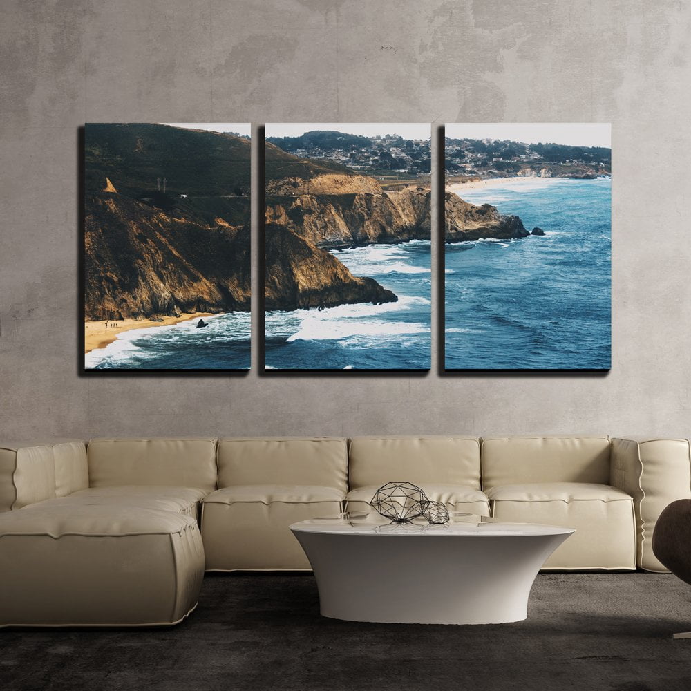 wall26 - 3 Piece Canvas Wall Art - Landscape of Seashore with Waves ...