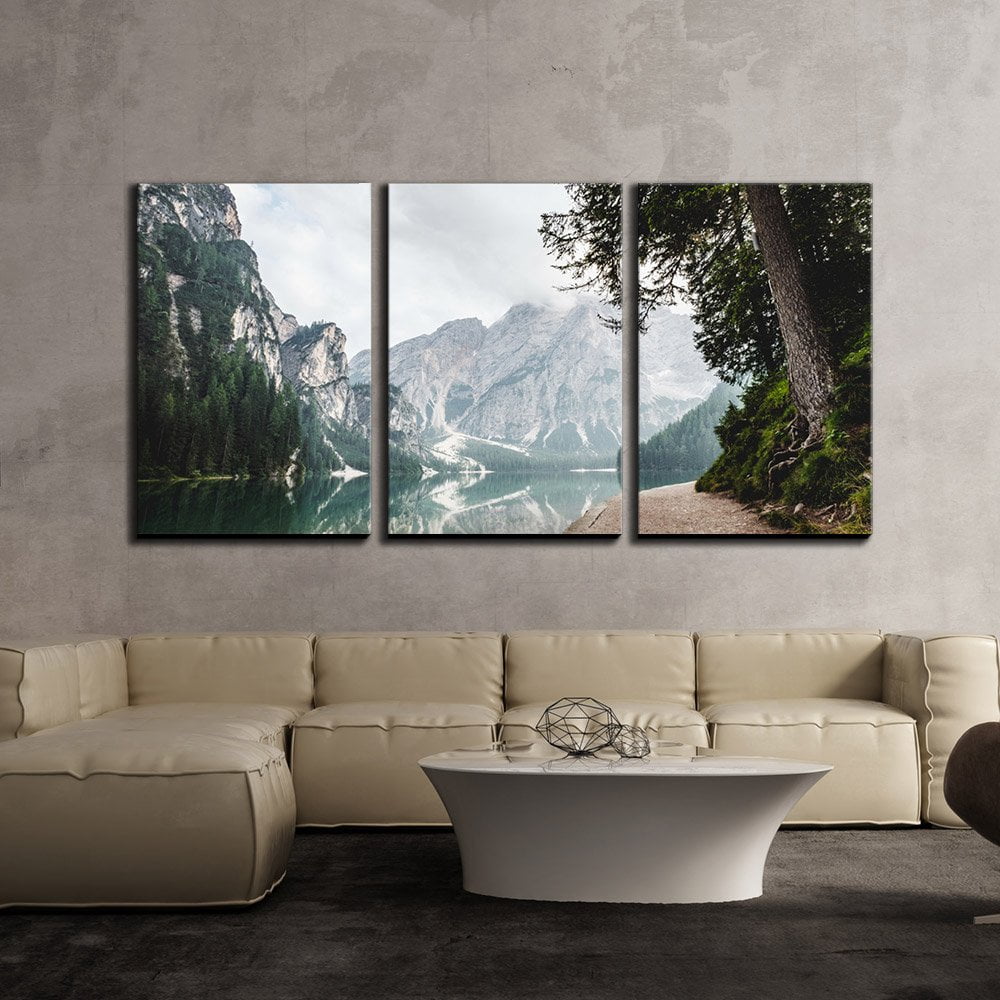 wall26 - 3 Piece Canvas Wall Art - Landscape with Mountain and Lake ...