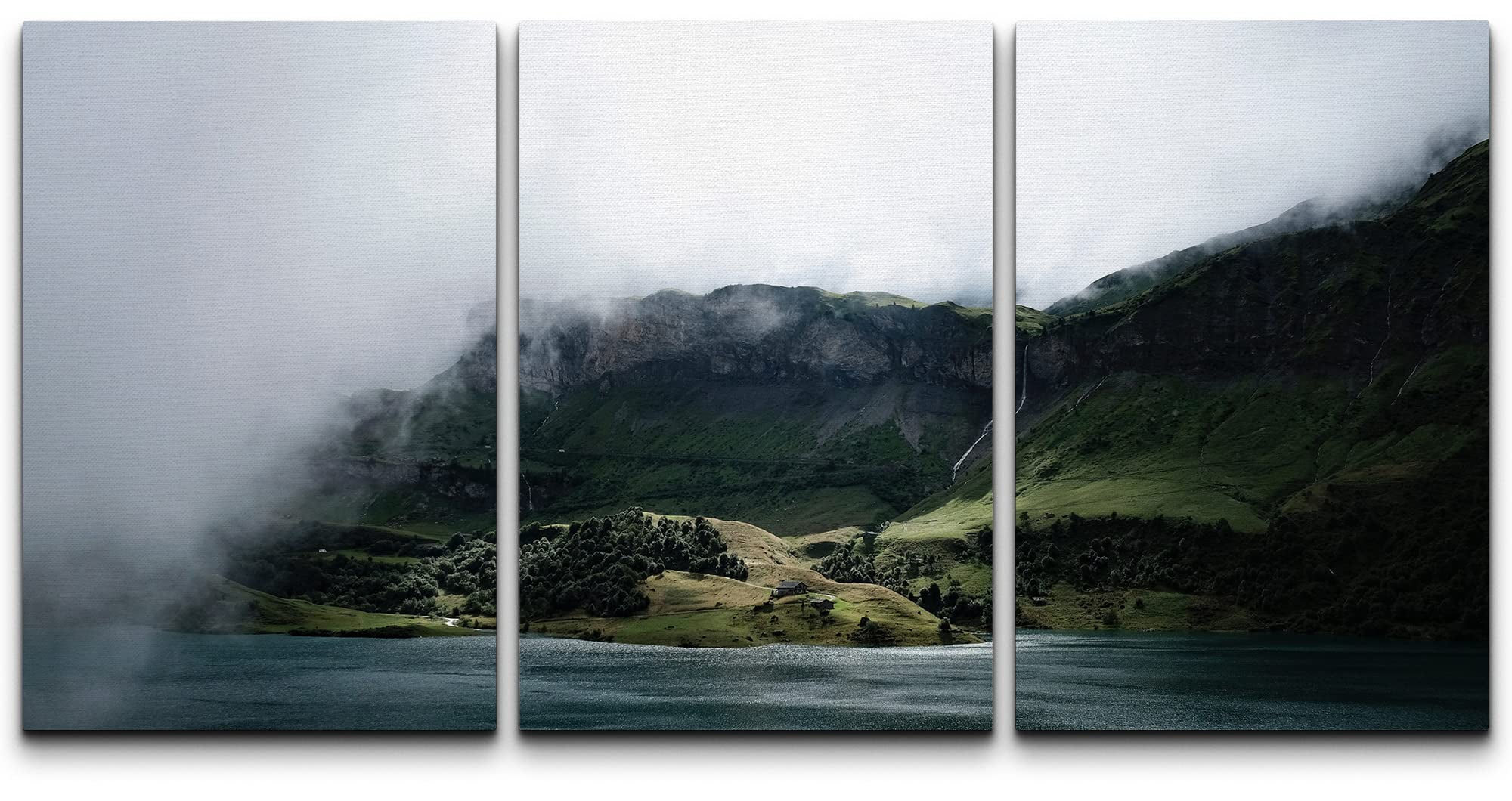wall26 - 3 Piece Canvas Wall Art - Landscape with Mountains in Fog ...
