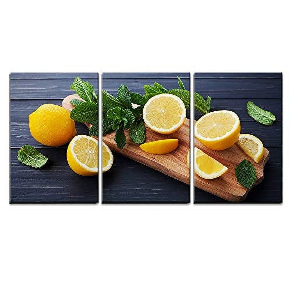 wall26 3 Piece Canvas Wall Art Lemon and Mint Leaves Served on