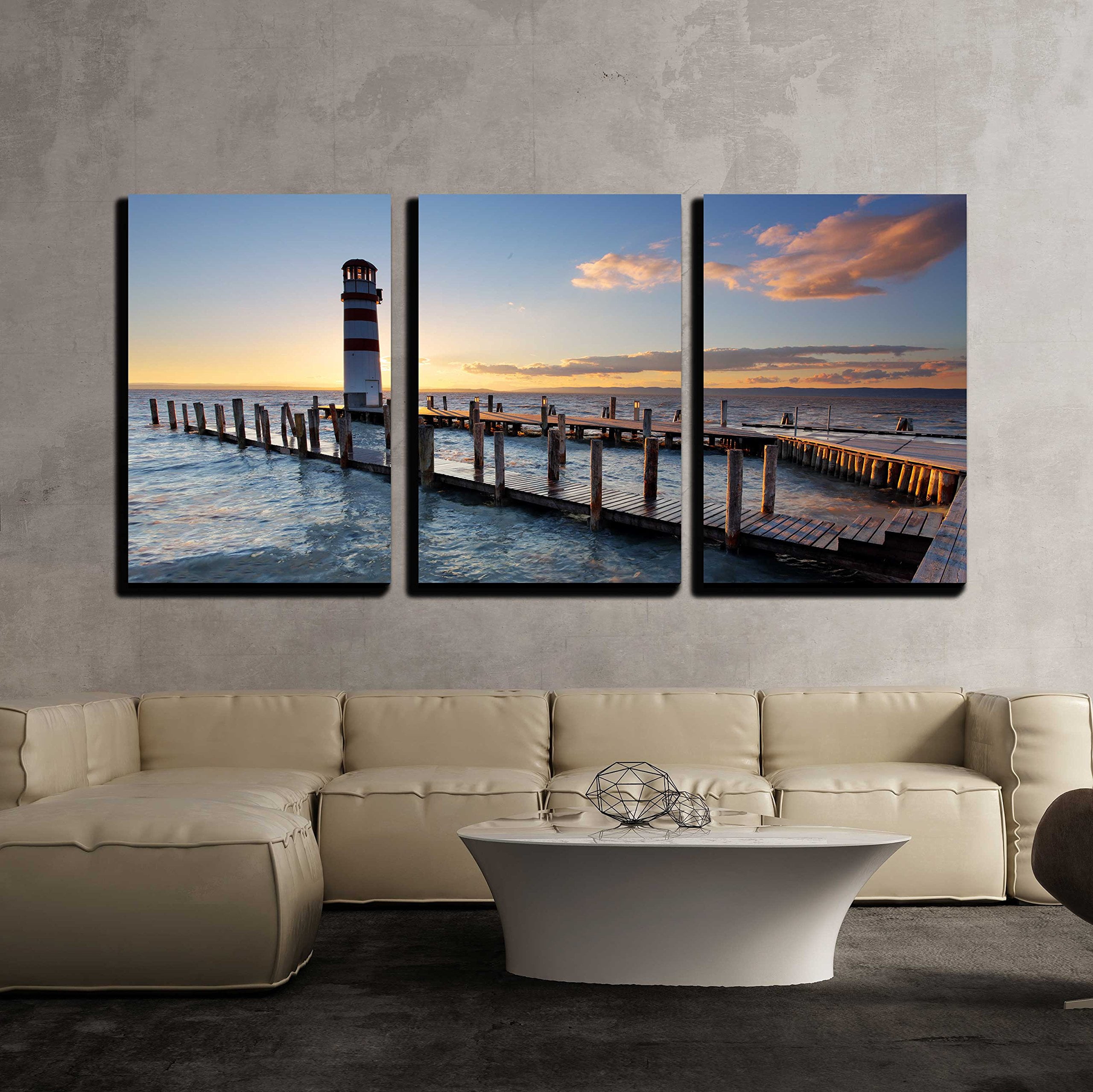 wall26 - 3 Piece Canvas Wall Art - Lighthouse at Lake Neusiedl at ...