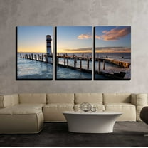 wall26 - 3 Piece Canvas Wall Art - Lighthouse at Lake Neusiedl at Sunset - Modern Home Art Stretched and Framed Ready to Hang - 24"x36"x3 Panels