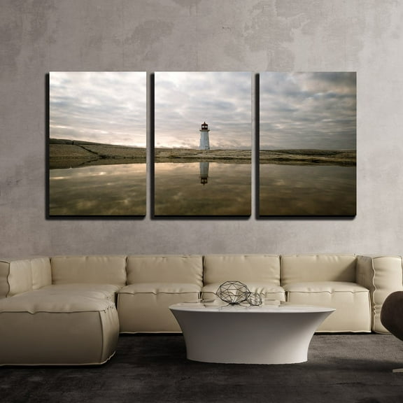 wall26 - 3 Piece Canvas Wall Art - Lighthouse Reflection in The Sea - Modern Home Art Stretched and Framed Ready to Hang - 24"x36"x3 Panels
