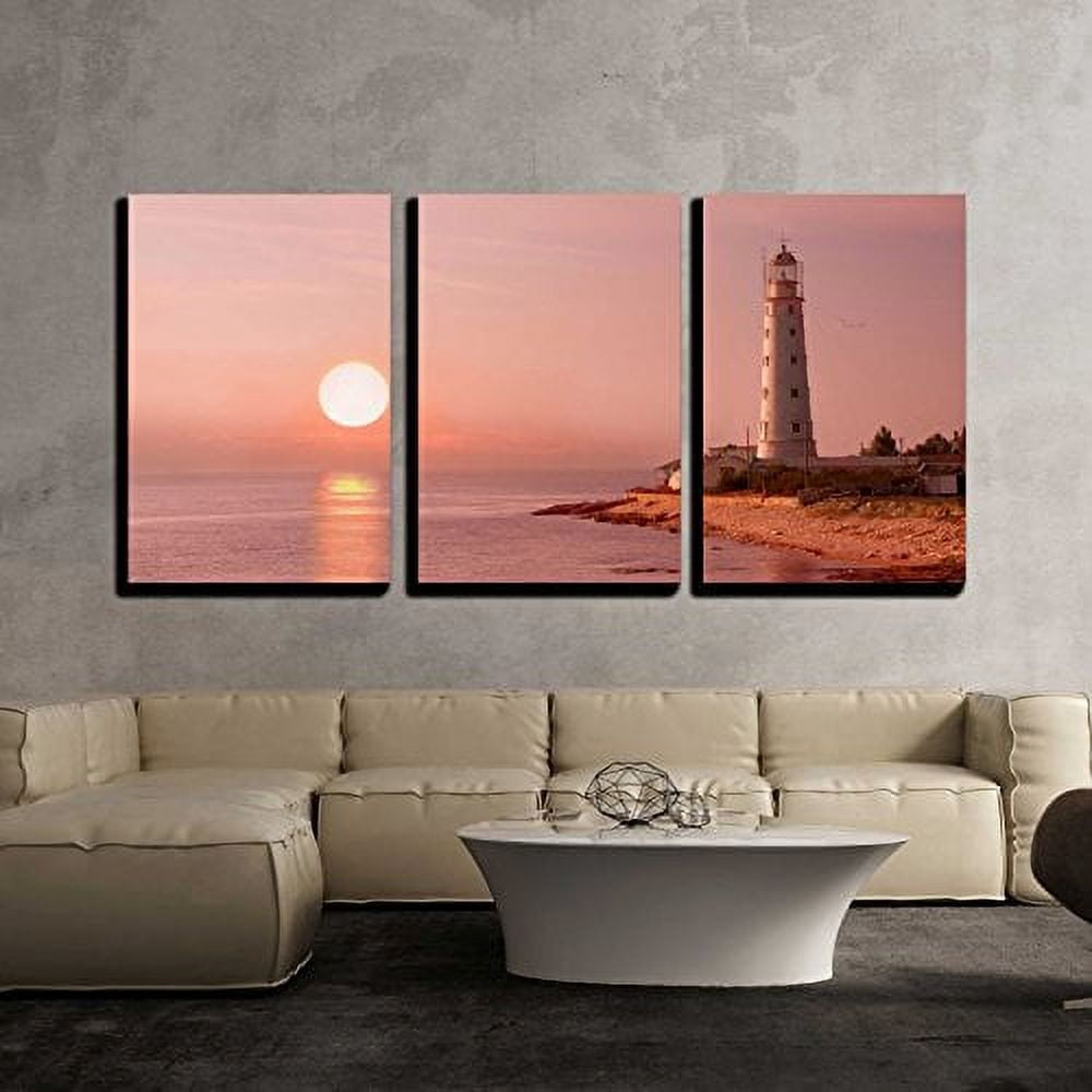 wall26 - 3 Piece Canvas Wall Art - Lighthouse and Sunset - Modern Home ...