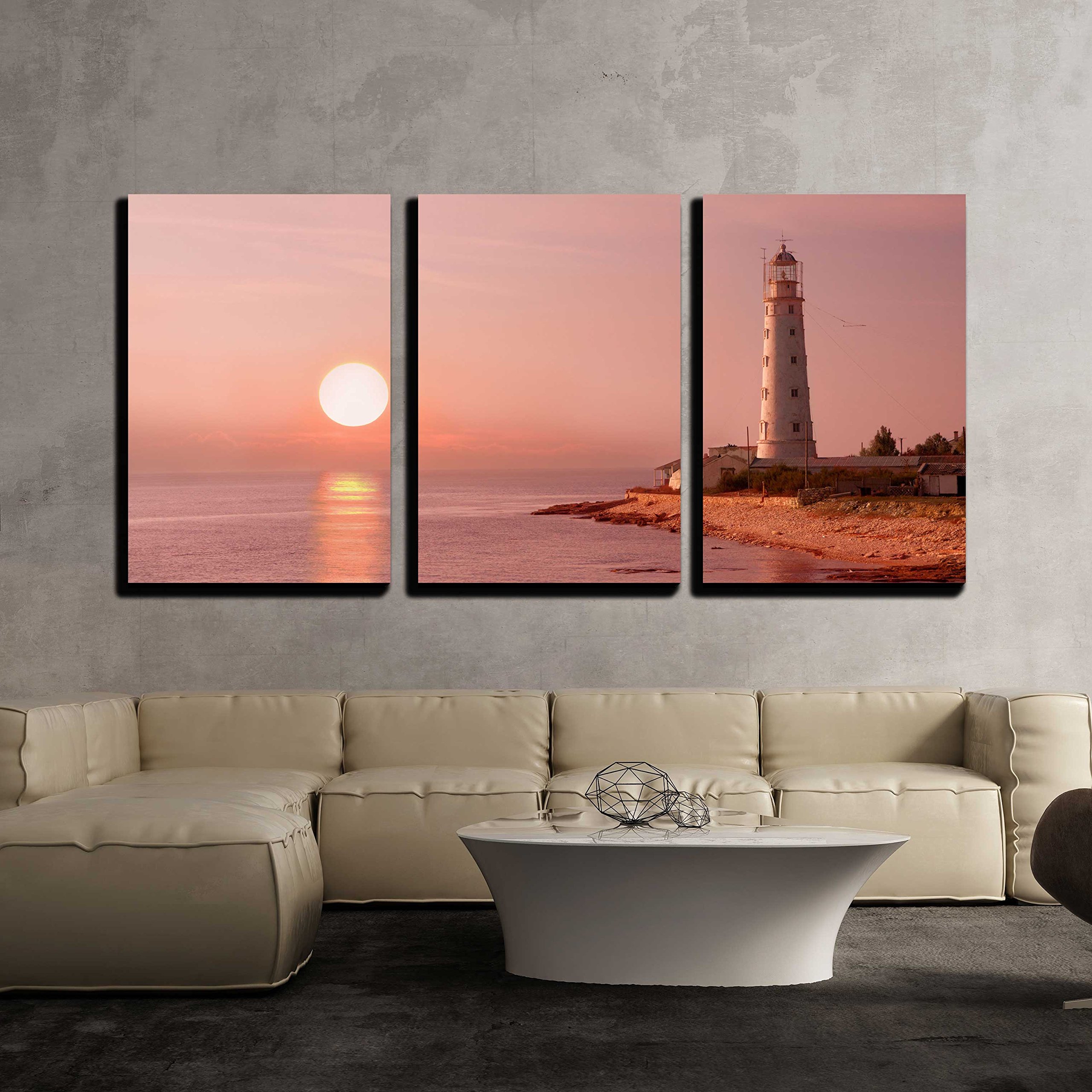 wall26 - 3 Piece Canvas Wall Art - Lighthouse and Sunset - Modern Home ...