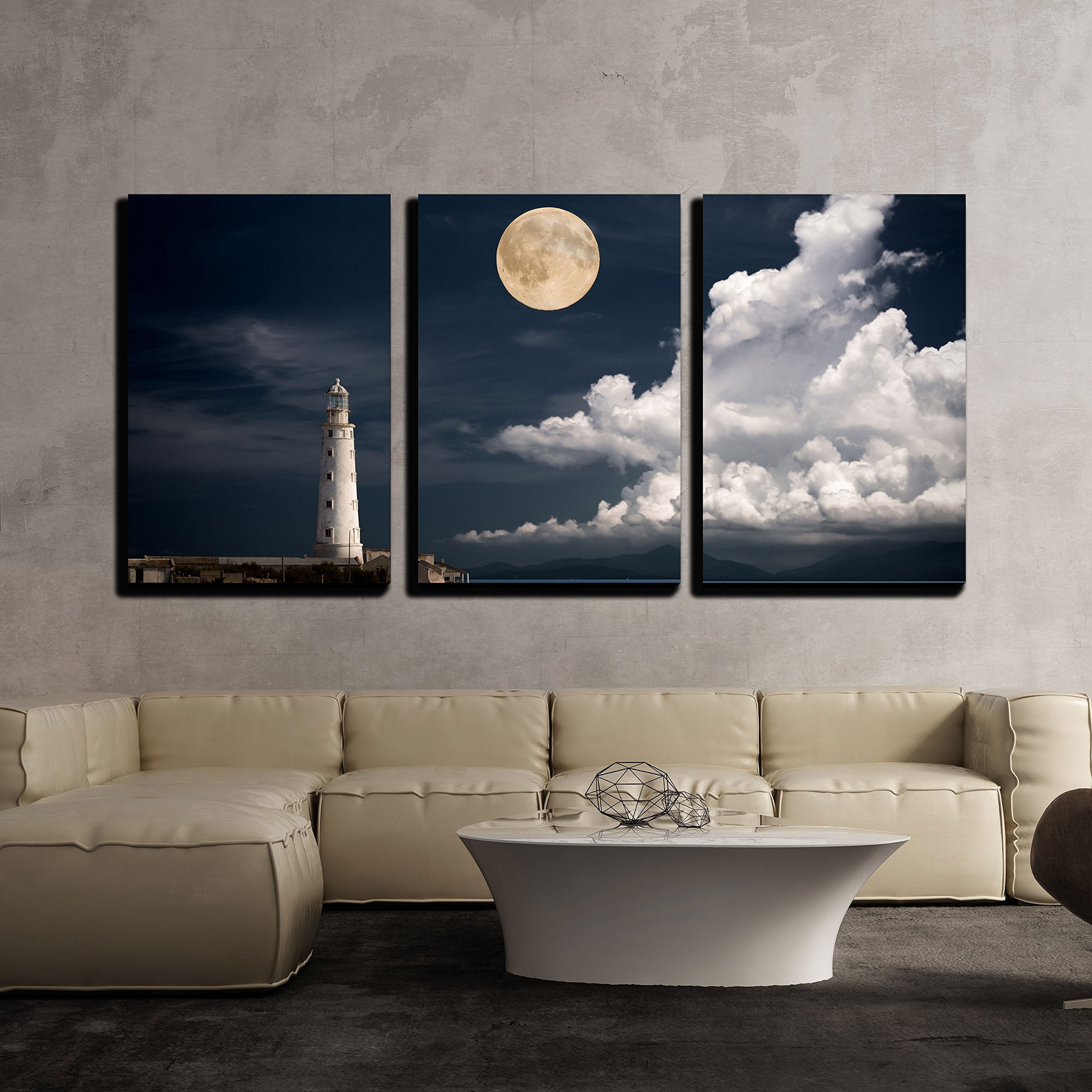 wall26 - 3 Piece Canvas Wall Art - Lighthouse at Night - Modern Home ...