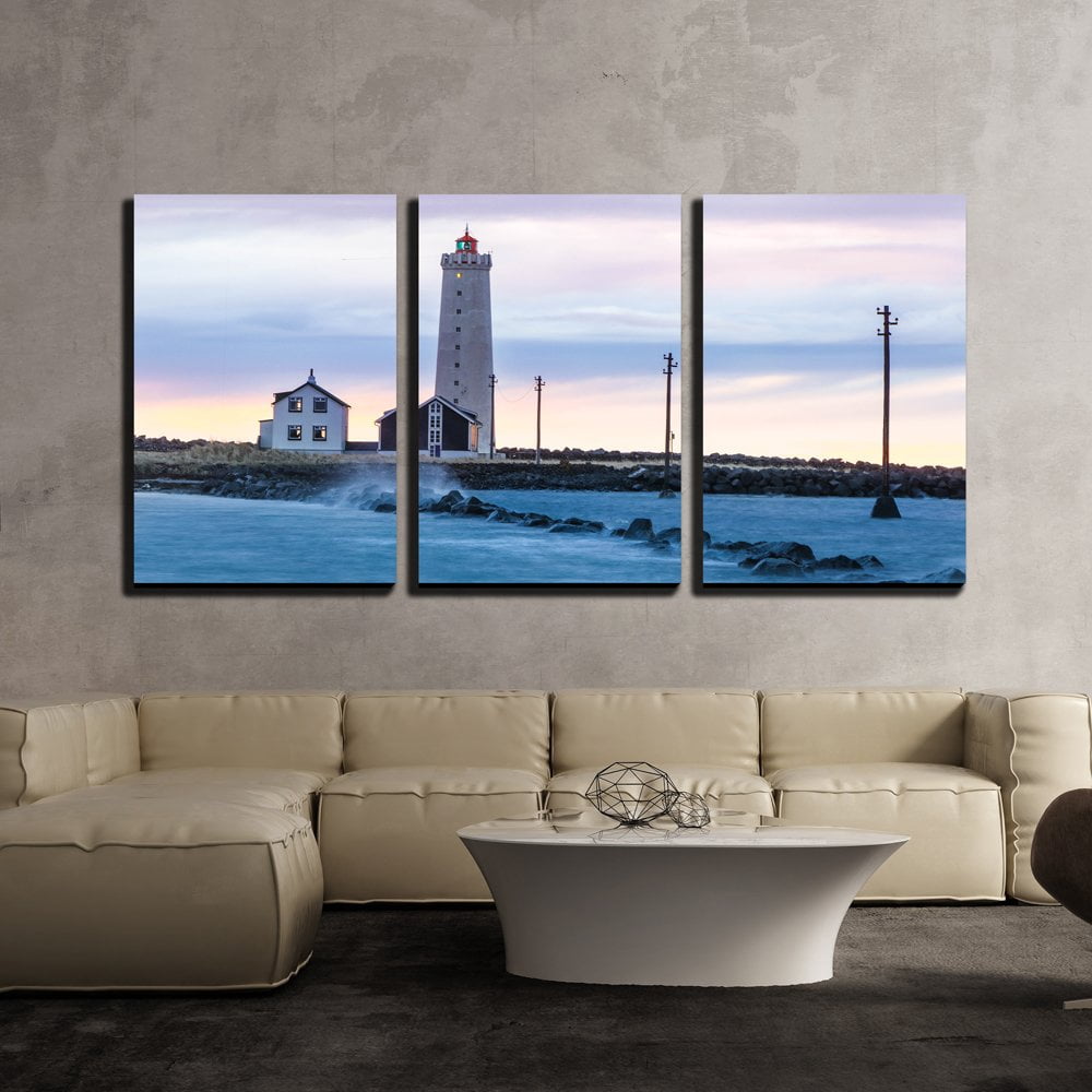 wall26 - 3 Piece Canvas Wall Art - Lighthouse by The Seashore - Modern ...