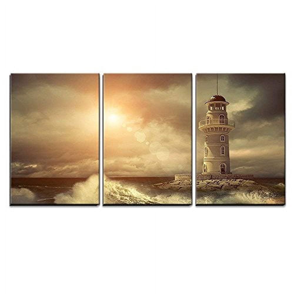 wall26 - 3 Piece Canvas Wall Art - Lighthouse on The Sea Under Sky ...