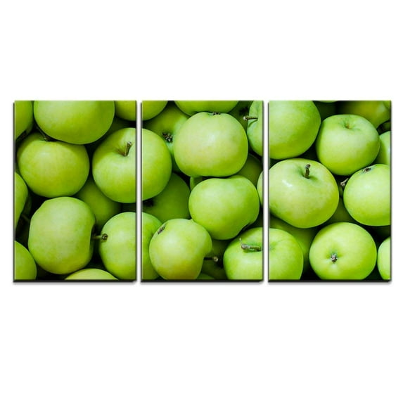 wall26 - 3 Piece Canvas Wall Art - a Lot of Green Apples as a Background - Modern Home Art Stretched and Framed Ready to Hang - 24"x36"x3 Panels