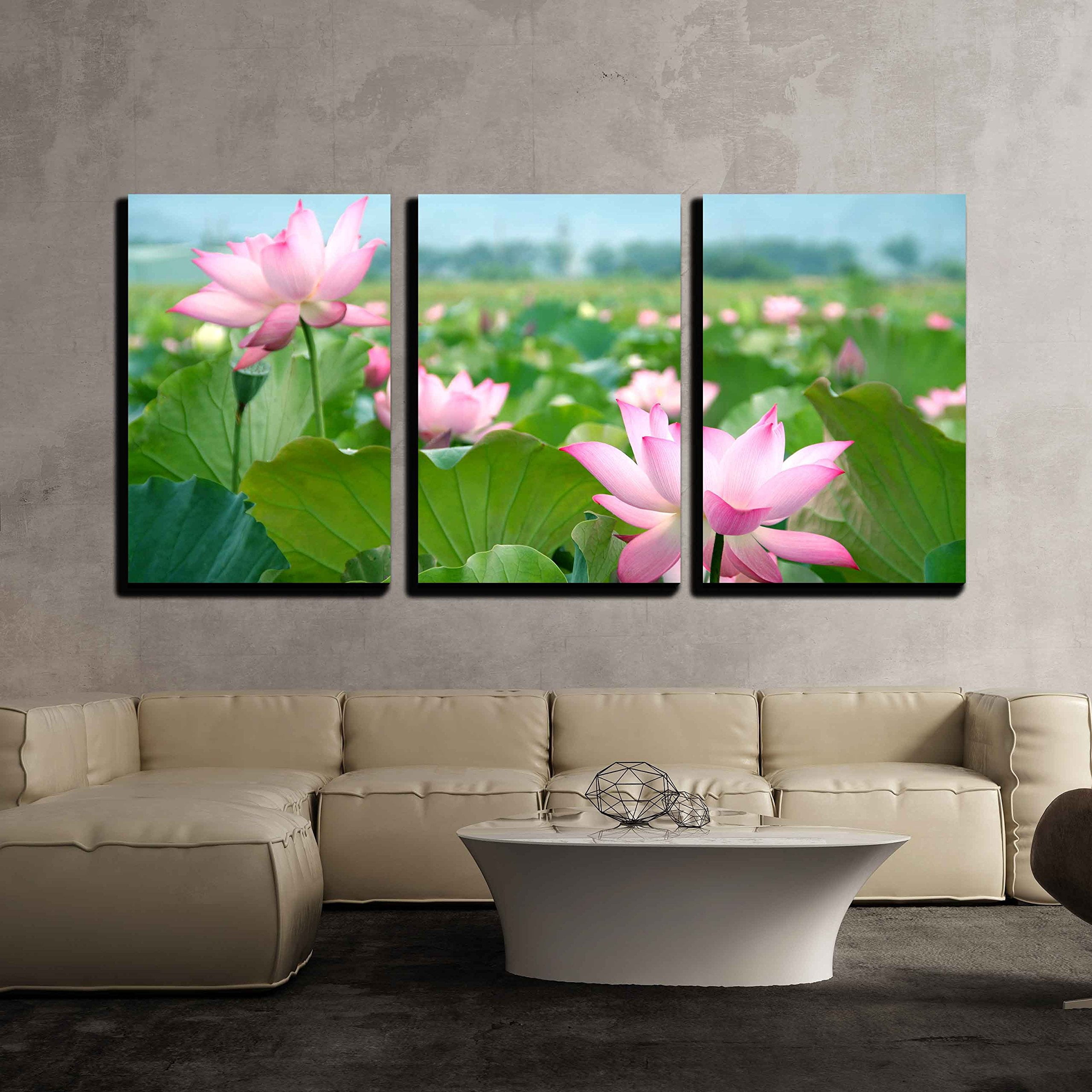 wall26 - 3 Piece Canvas Wall Art - Lotus Flower Blossom - Modern Home ...