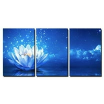 wall26 - 3 Piece Canvas Wall Art - Lotus Flower Floating on Water by Moonlight - Modern Home Art Stretched and Framed Ready to Hang - 24"x36"x3 Panels
