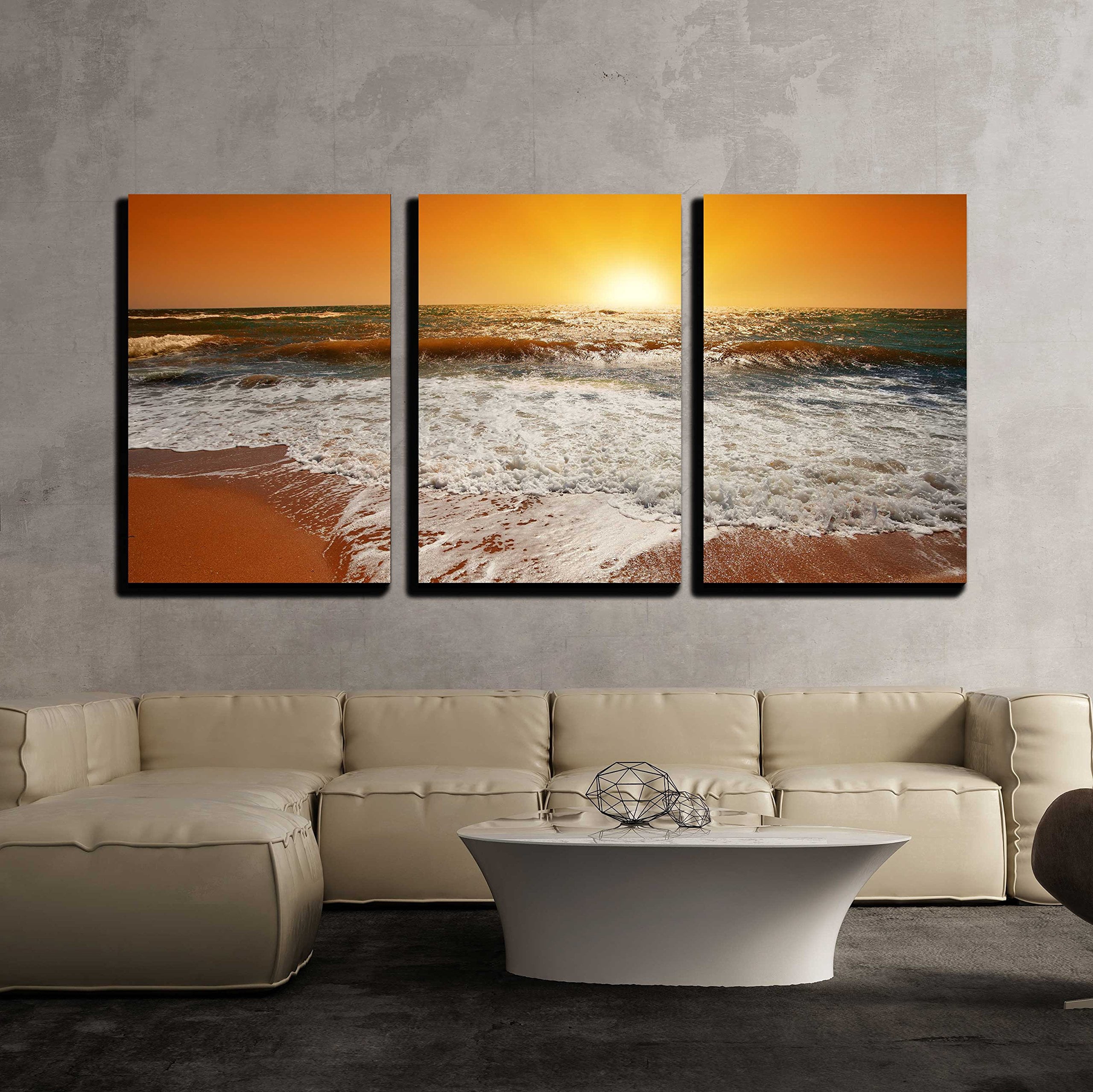 Wall26 3 Piece Canvas Wall Art Magic Orange Sunset Over Sea wall26-3-piece-canvas-wall-art-magic-orange-sunset-over-sea
