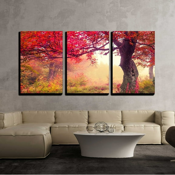 wall26 - 3 Piece Canvas Wall Art - Majestic Landscape with Autumn Trees in Forest. Carpathian, Ukraine, Europe - Modern Home Art Stretched and Framed Ready to Hang - 16"x24"x3 Panels