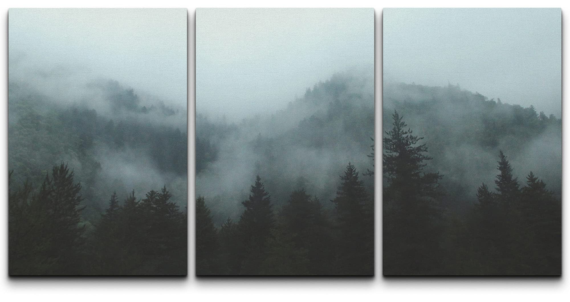 wall26 - 3 Piece Canvas Wall Art - Mountain Forest in Fog - Modern Home ...