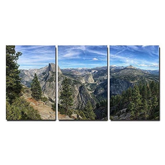 wall26 - 3 Piece Canvas Wall Art - Mountain Panorama Peaks,Yosemite National Park, California,USA - Modern Home Art Stretched and Framed Ready to Hang - 16"x24"x3 Panels
