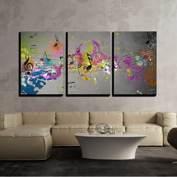 wall26 - 3 Piece Canvas Wall Art - Musical Grunge with Spray Background - Modern Home Art Stretched and Framed Ready to Hang - 16"x24"x3 Panels