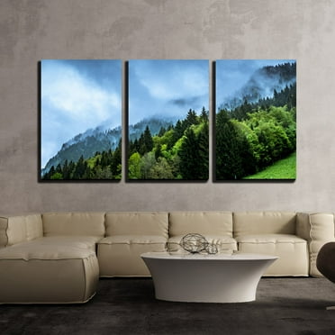 wall26 - 3 Piece Canvas Wall Art - Nature Landscape with Fog in The Forest - Modern Home Art Stretched and Framed Ready to Hang - 24&quot;x36&quot;x3 Panels