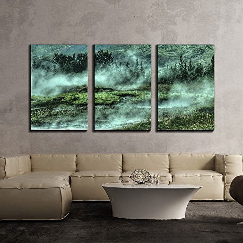 wall26 3 Piece Canvas Wall Art Nature Landscape with Green Hills in
